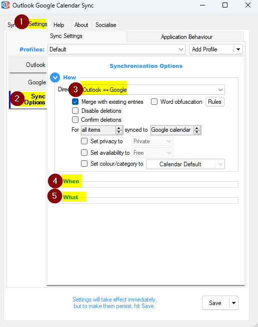 Configure Sync Options