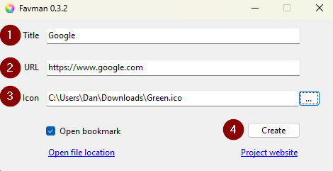 Create a bookmark using a custom icon with Favman
